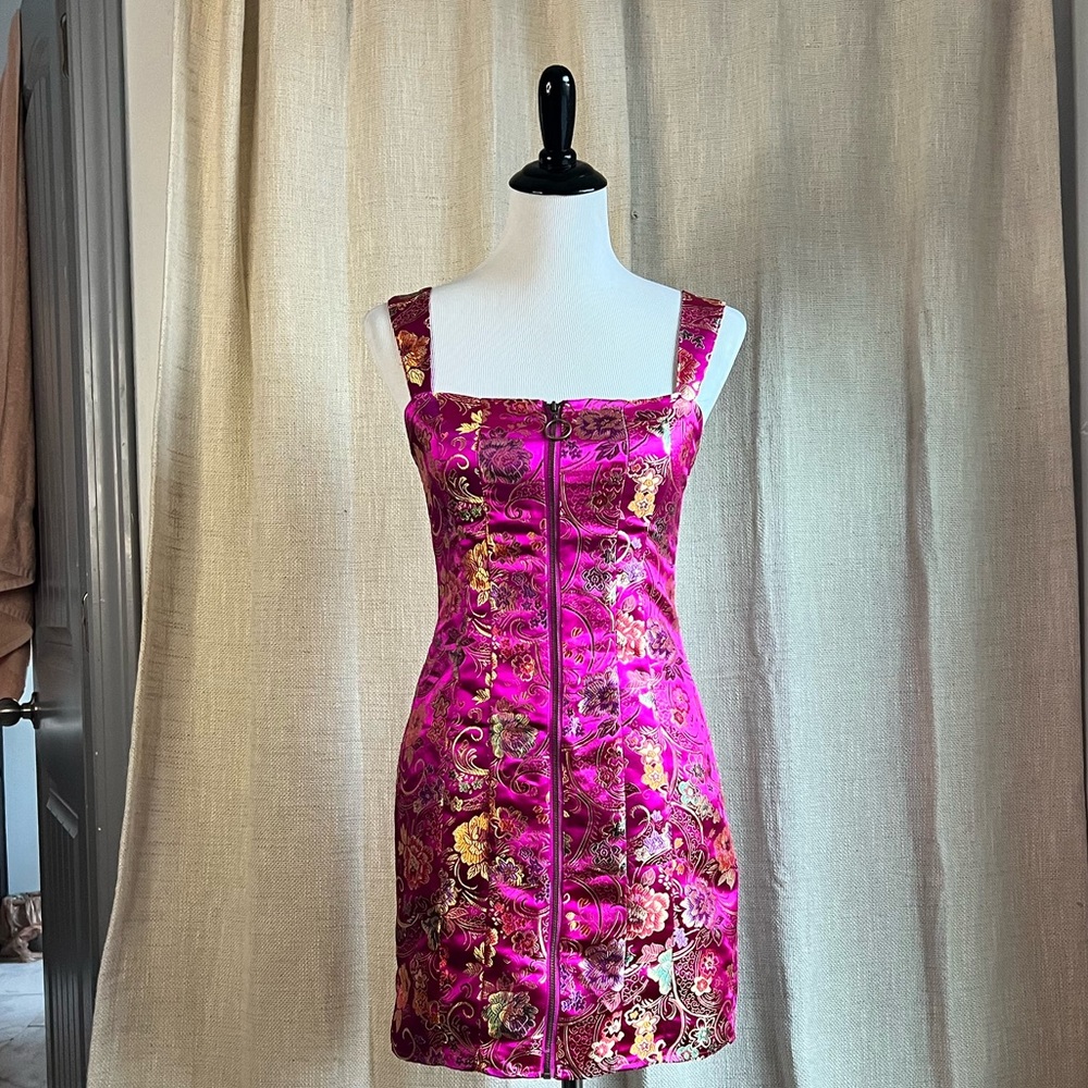 Pink Satin Embroidered Anime Dress